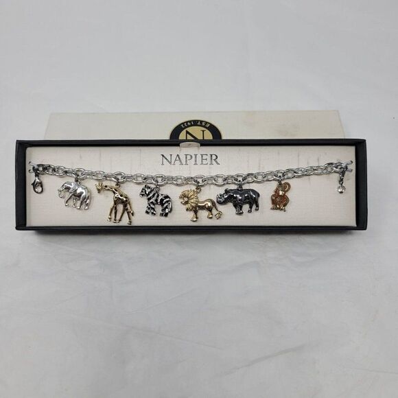 Napier Silver Tone Safari Zoo Animal‎ Charm Bracelet Novelty Giraffe Zebra Gift - Picture 8 of 8